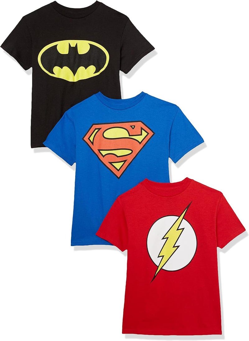 DC Comics Unisex-Child Batman, Superman, The Flash 3 Pack Logo T-Shirt Bundle Set - Image 1